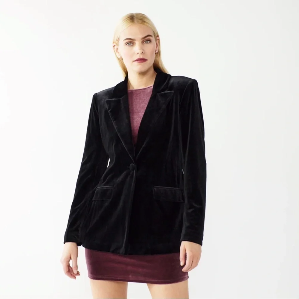 Cara Santana x Nine West Black Velvet Single Button Blazer Size Large - Picture 1 of 6